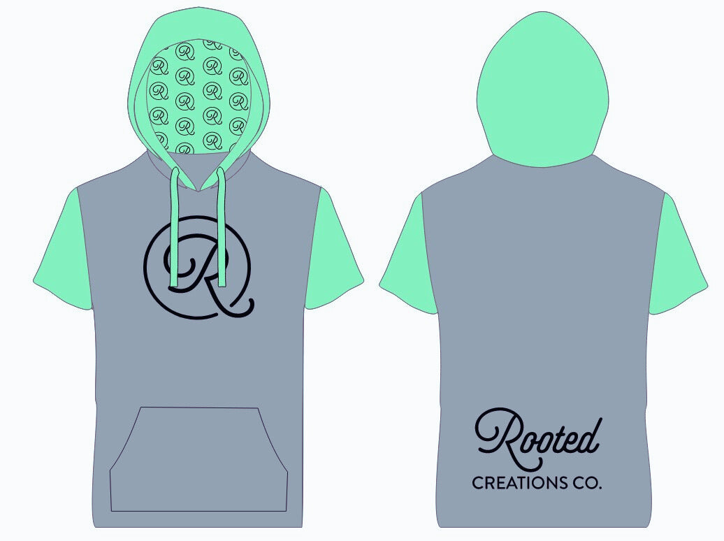 Lightweight Short Sleeve Hoodie - Grey/Mint