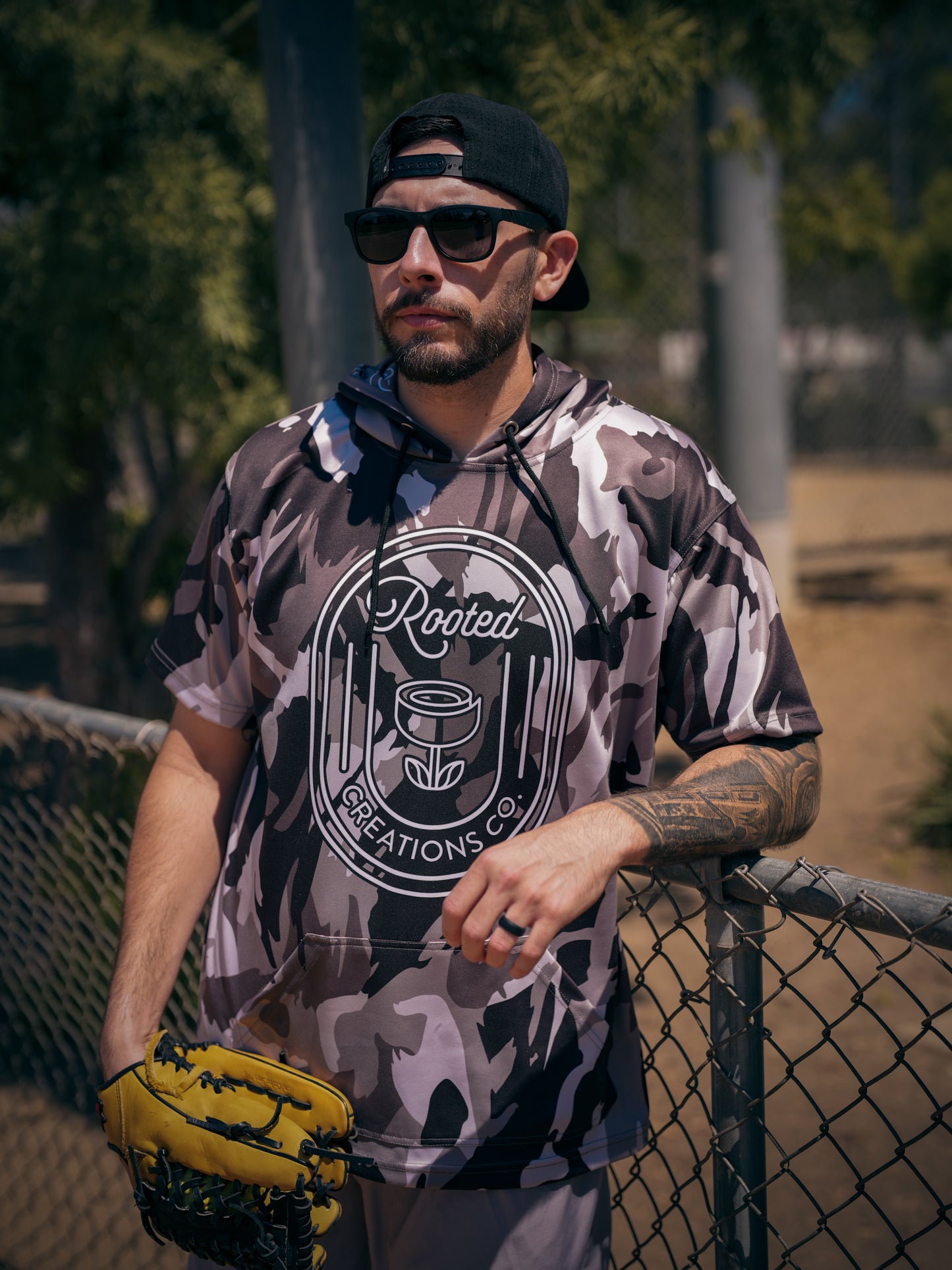 Lightweight Short Sleeve Hoodie - Black Camo