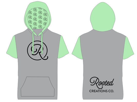 Lightweight Short Sleeve Hoodie - Grey/Mint