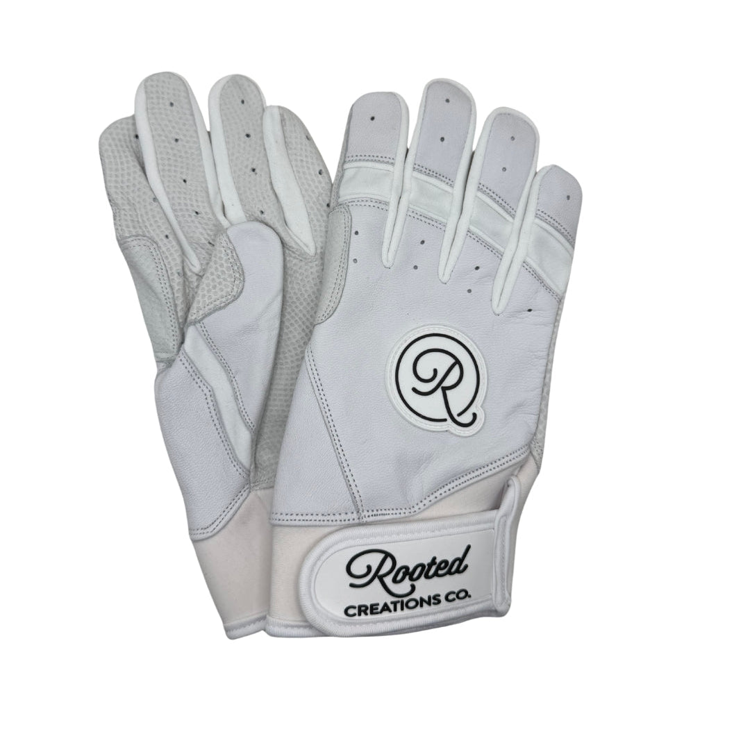 Leather Batting Glove - White/Black